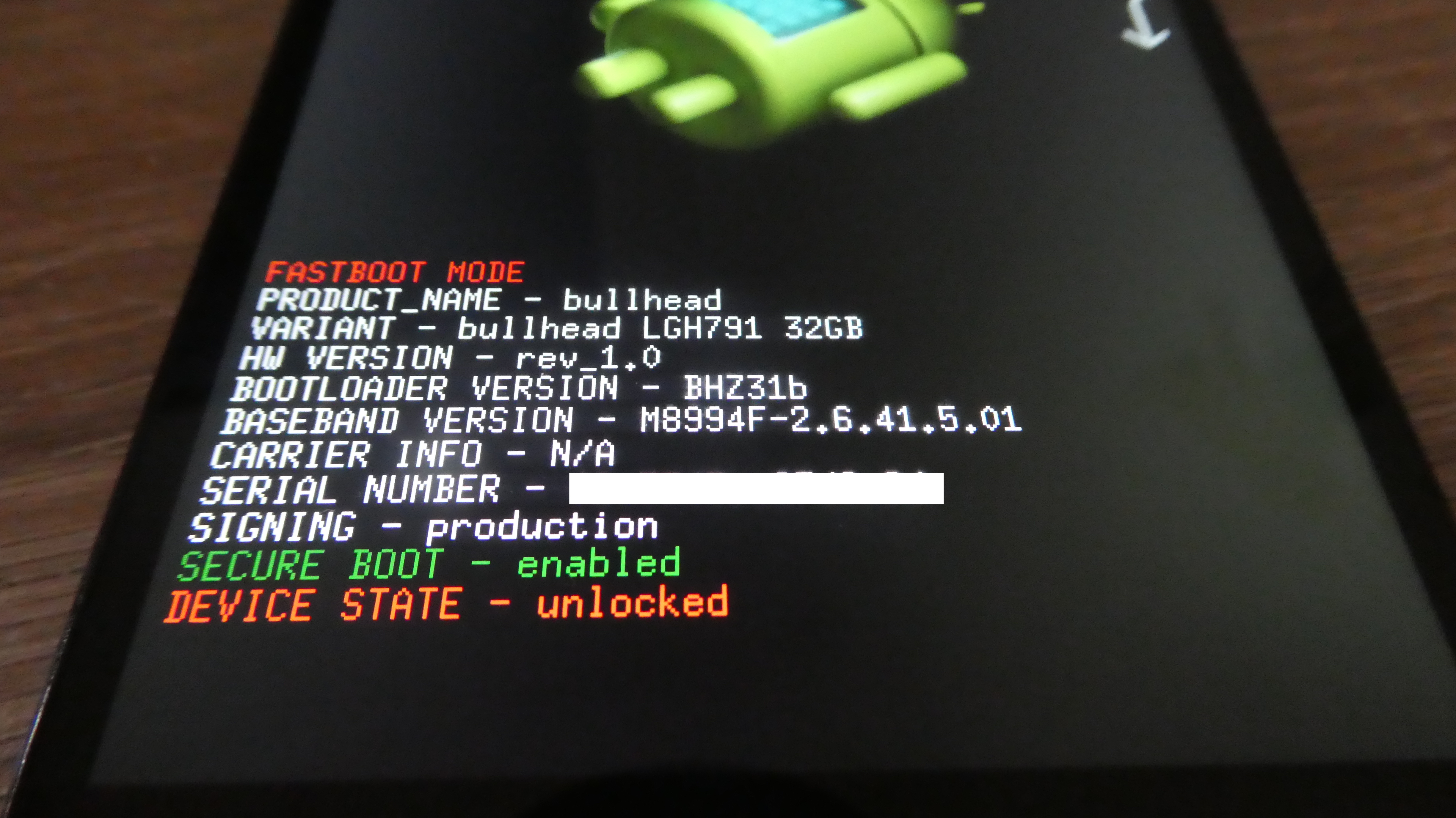 Nexus 5X entsperrter Bootloader